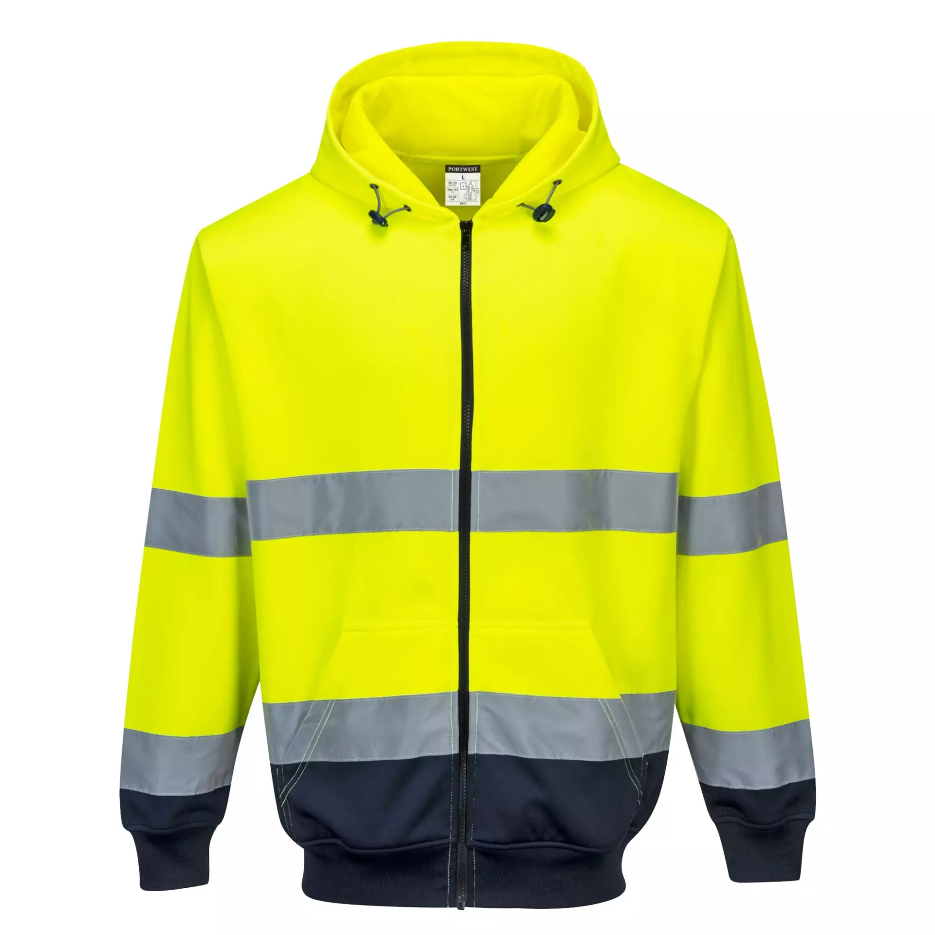 Portwest B317YNR, Hi-Vis Contrast Zipped Hoodie, Yellow/Navy, image 1