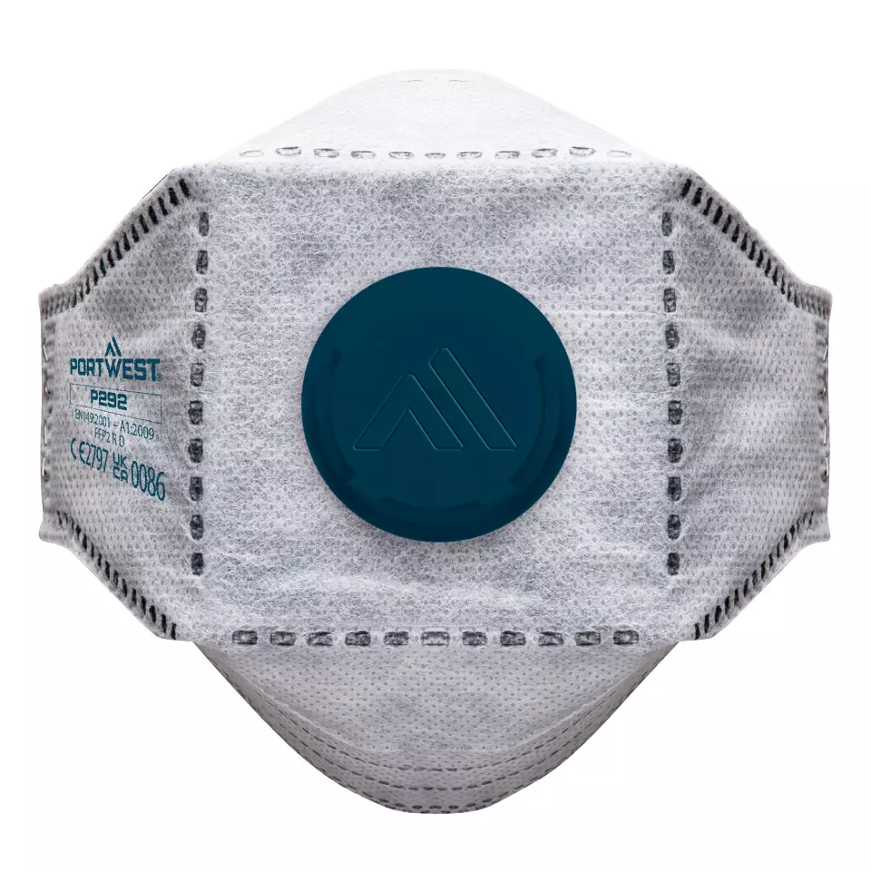 Portwest P292WHR, EAGLE FFP2 Valved Carbon Fold Flat Respirator, White, image 1, gallery thumbnail