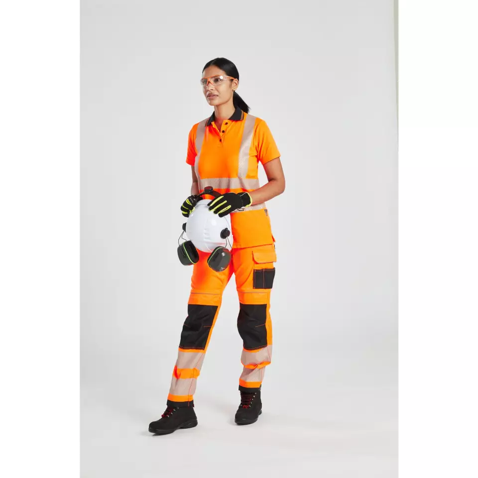 Portwest LW72OBR, Hi-Vis Women's Cotton Comfort Pro Polo Shirt S/S, Orange/Black, image 3, gallery thumbnail