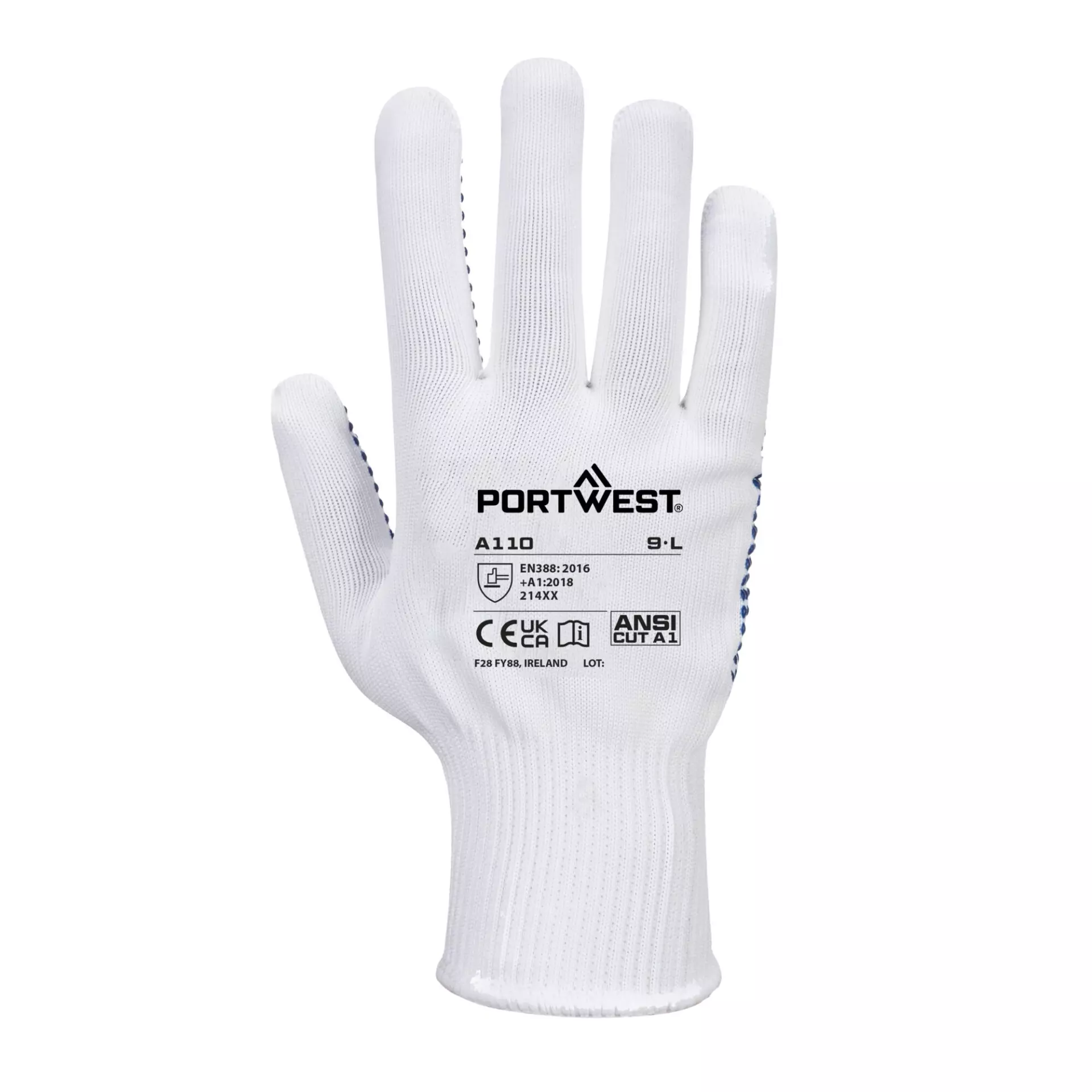 Portwest A110WBR, Polka Dot Glove, White/Blue