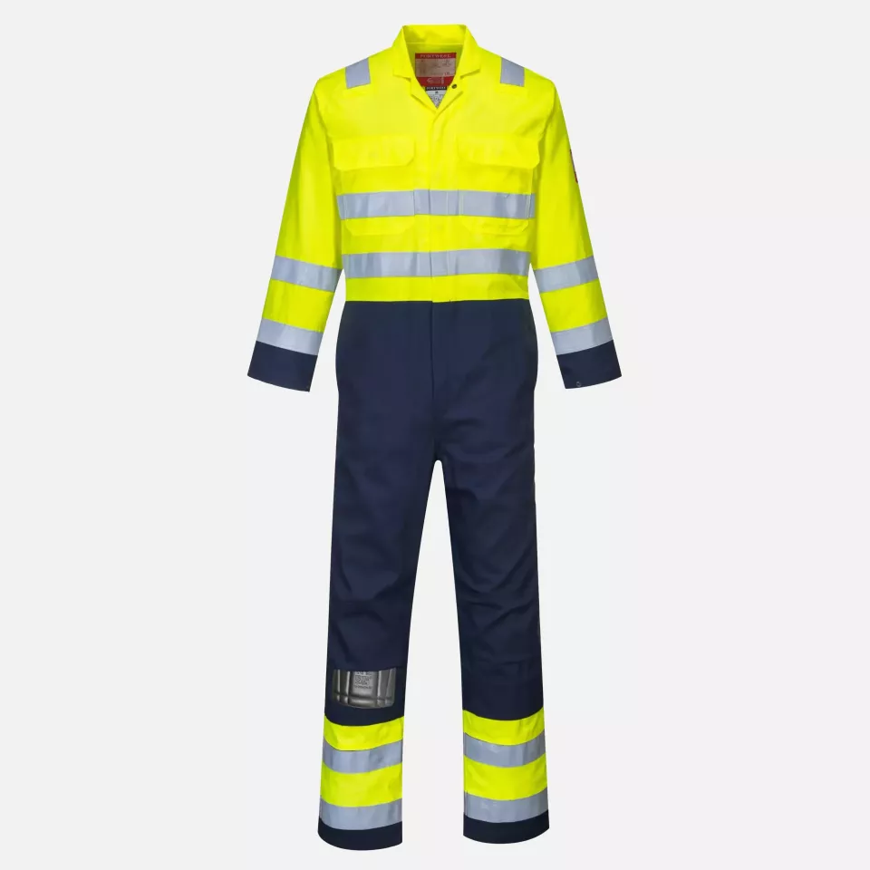 Portwest BIZ7YNR, Bizflame Work Hi-Vis Anti-Static Coverall, Yellow/Navy, image 1, gallery thumbnail