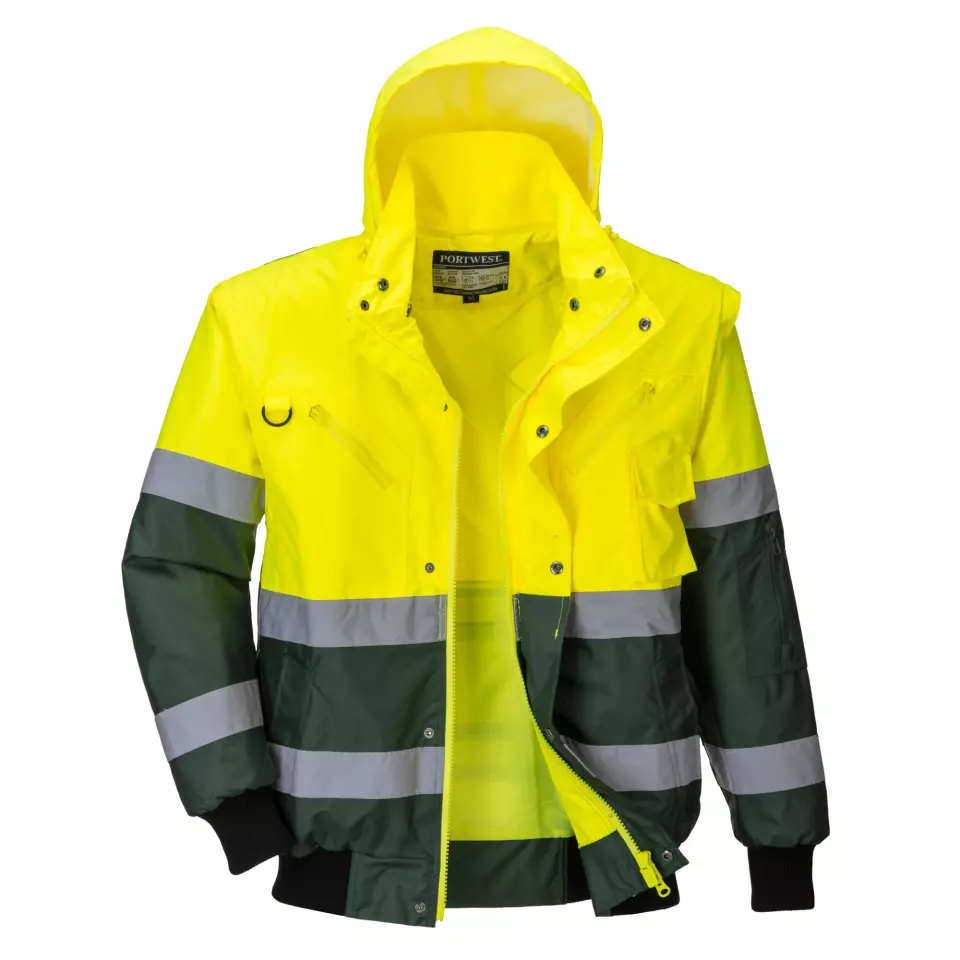 Portwest C565YGR, Warnschutz 3-in-1 X-Rücken Kontrast Pilotjacke, Gelb/Grün, image 1, gallery thumbnail