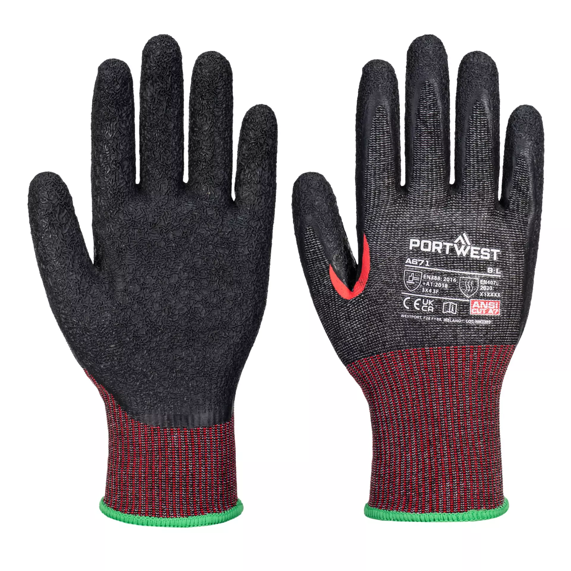 Portwest A671K8R, CS Cut F13 Latex Glove, Black, image 3