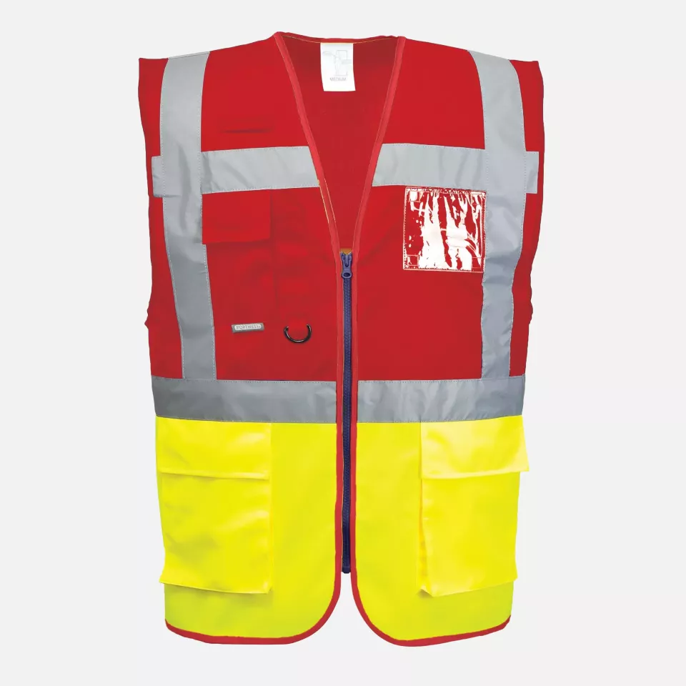 Portwest C276YRE, Paris Hi-Vis Contrast Executive Vest, Yellow/Red, image 1, gallery thumbnail