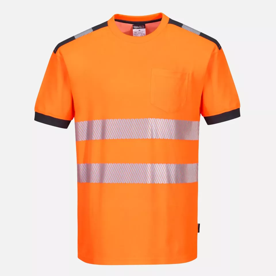 Portwest T181OGY, PW3 Hi-Vis Cotton Comfort T-Shirt S/S, Orange/Grey, image 1, gallery thumbnail