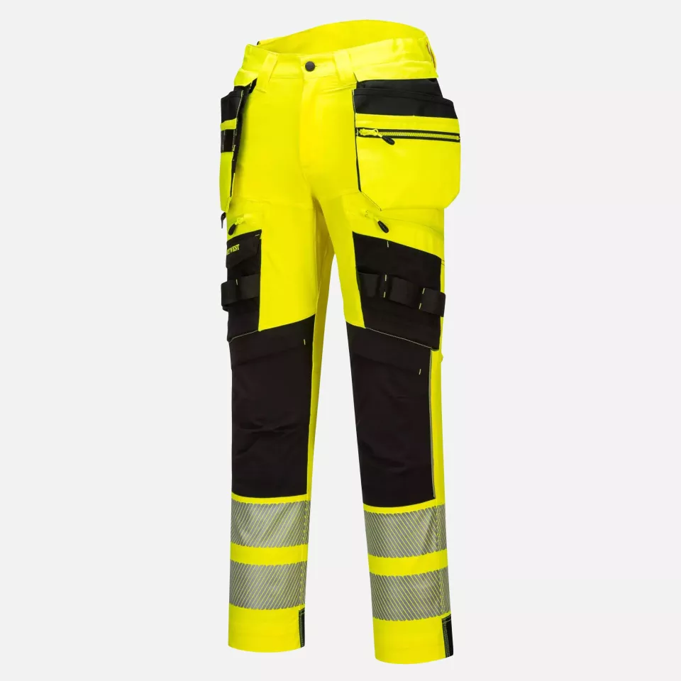 Portwest DX442YBR, DX4 Hi-Vis Detachable Holster Pocket Trousers, Yellow/Black, image 4, gallery thumbnail