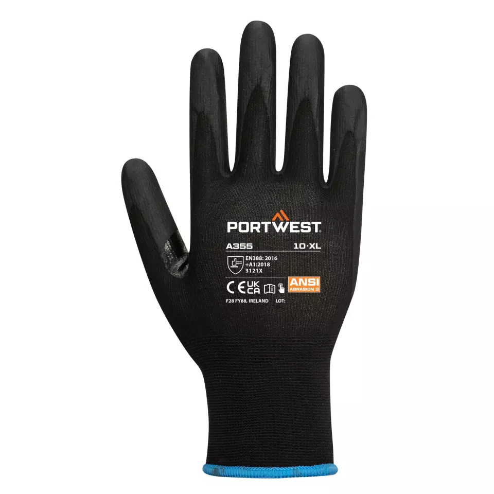 Portwest A355K8R, NPR15 Nitrile Foam Touchscreen Glove, Black, image 1, gallery thumbnail