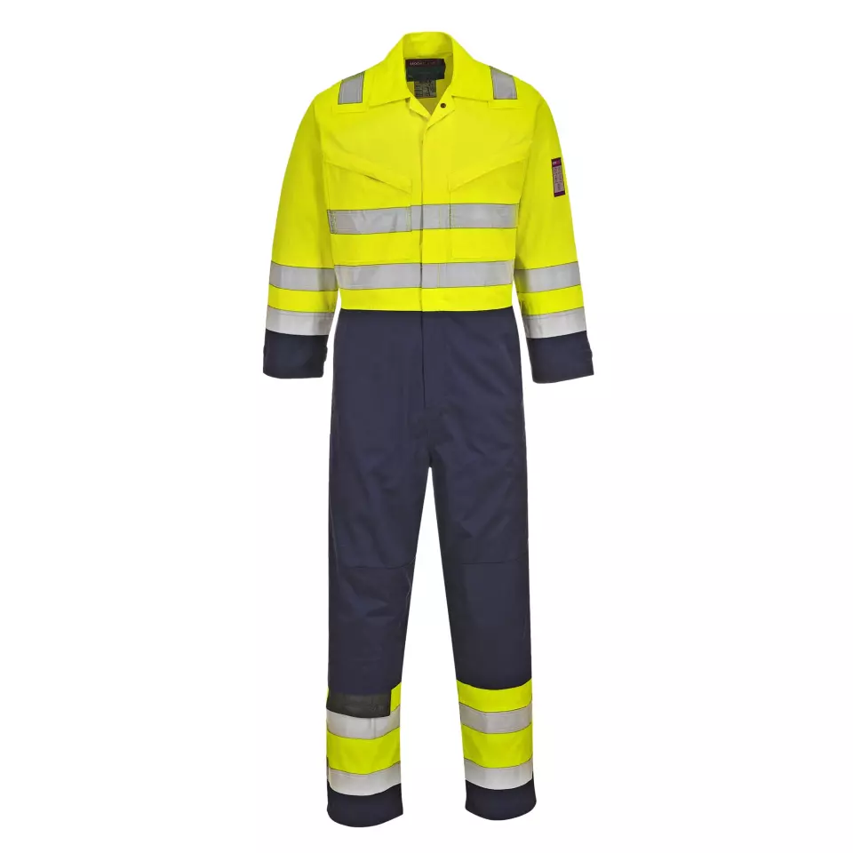 Portwest MV28YNR, Hi-Vis Modaflame Coverall, Yellow/Navy, image 1, gallery thumbnail