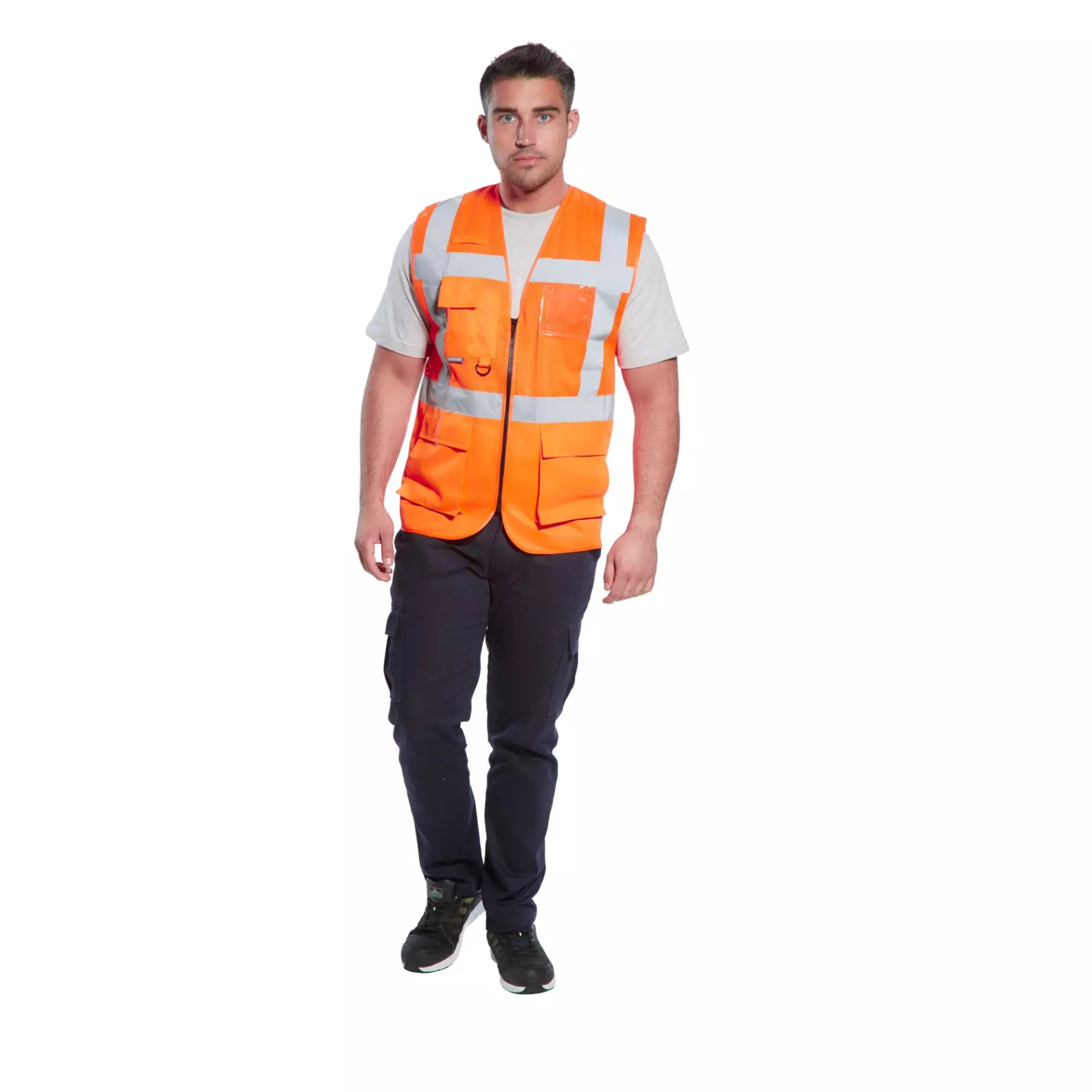 Portwest C496ORR, Madrid Hi-Vis Half Mesh Executive Vest, Orange, image 3