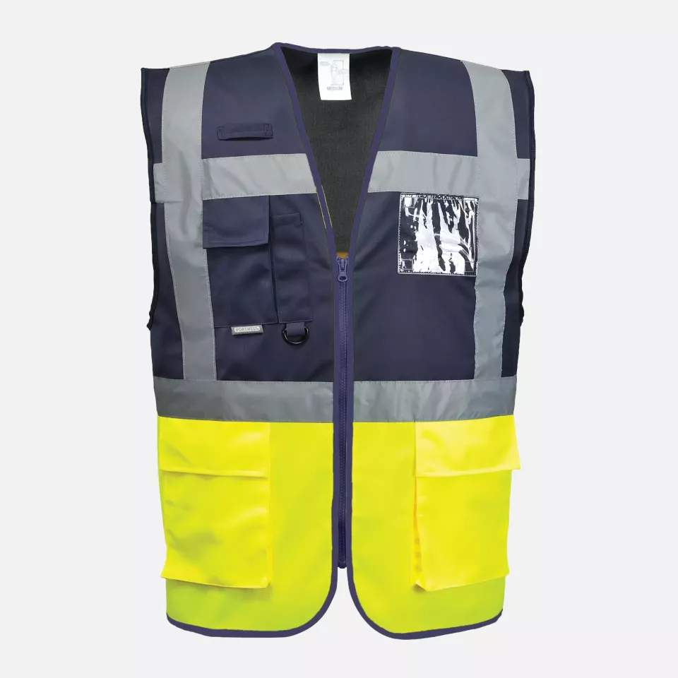 Portwest C276YNR, Paris Hi-Vis Contrast Executive Vest, Yellow/Navy, image 1, gallery thumbnail
