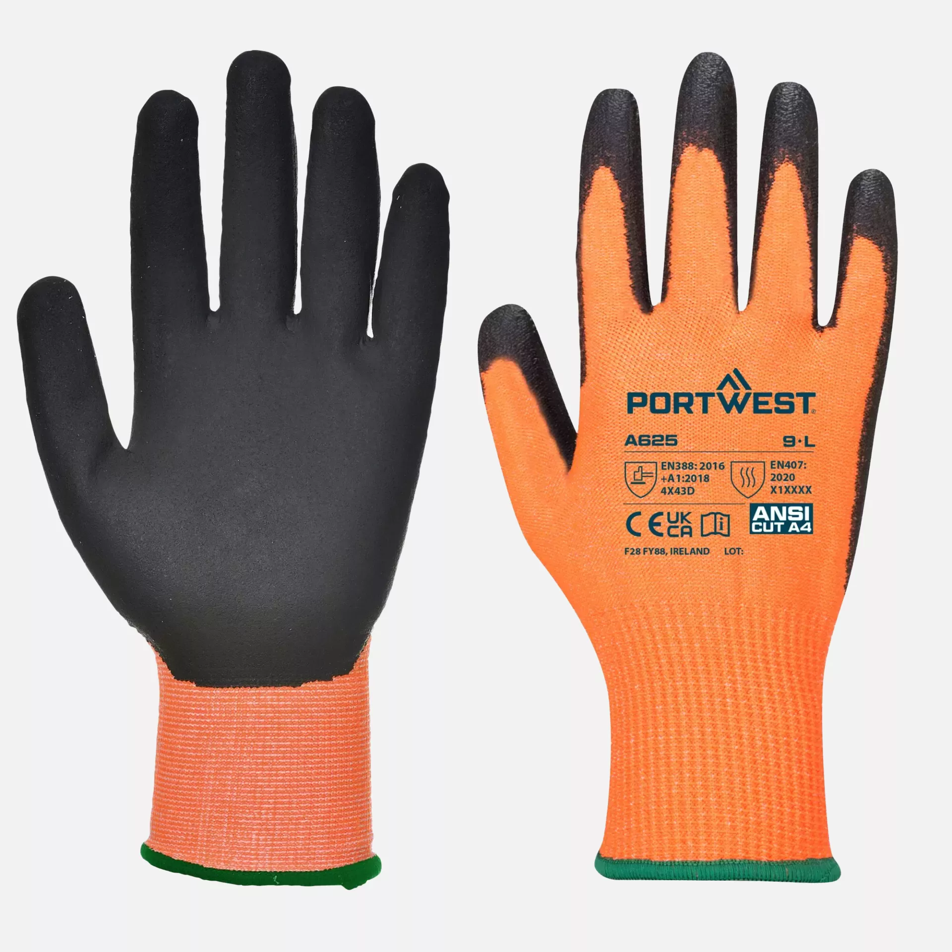 Portwest A625O8R, Cut D13 PU Viz-Tex Glove, Orange/Black, image 2