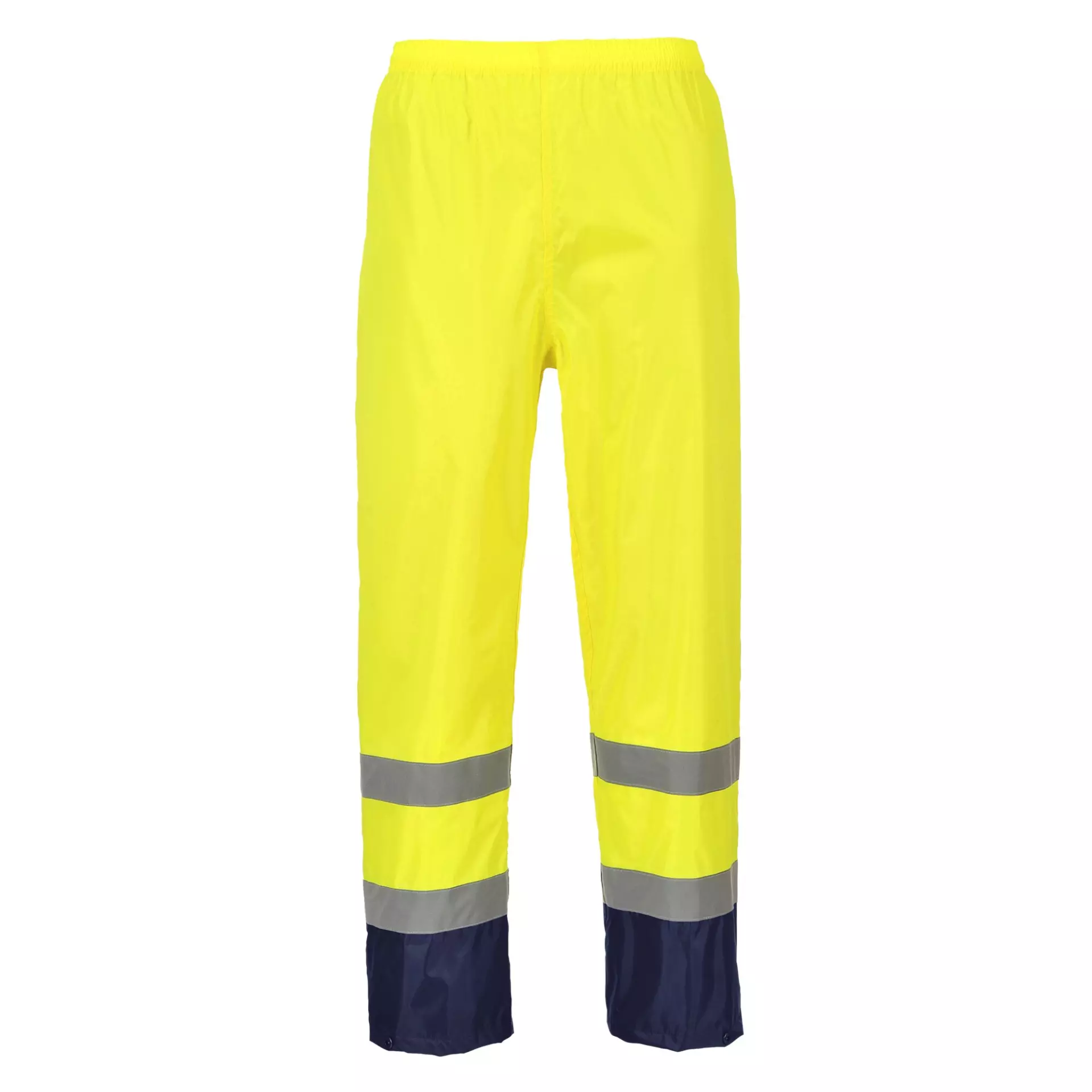 Portwest H444YNR, Hi-Vis Contrast Classic Rain Trousers, Yellow/Navy, image 1