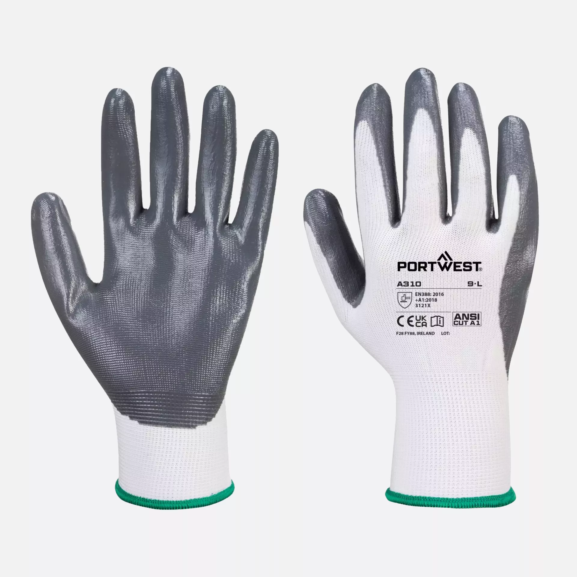 Portwest A310GRW, Flexo Grip Nitrile Glove, Grey/White, image 3