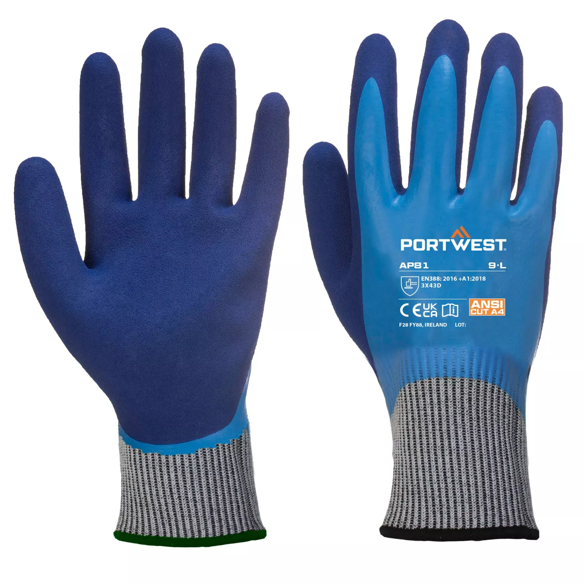 Portwest AP81B4R, Liquid Pro HR Cut Glove, Blue, image 2