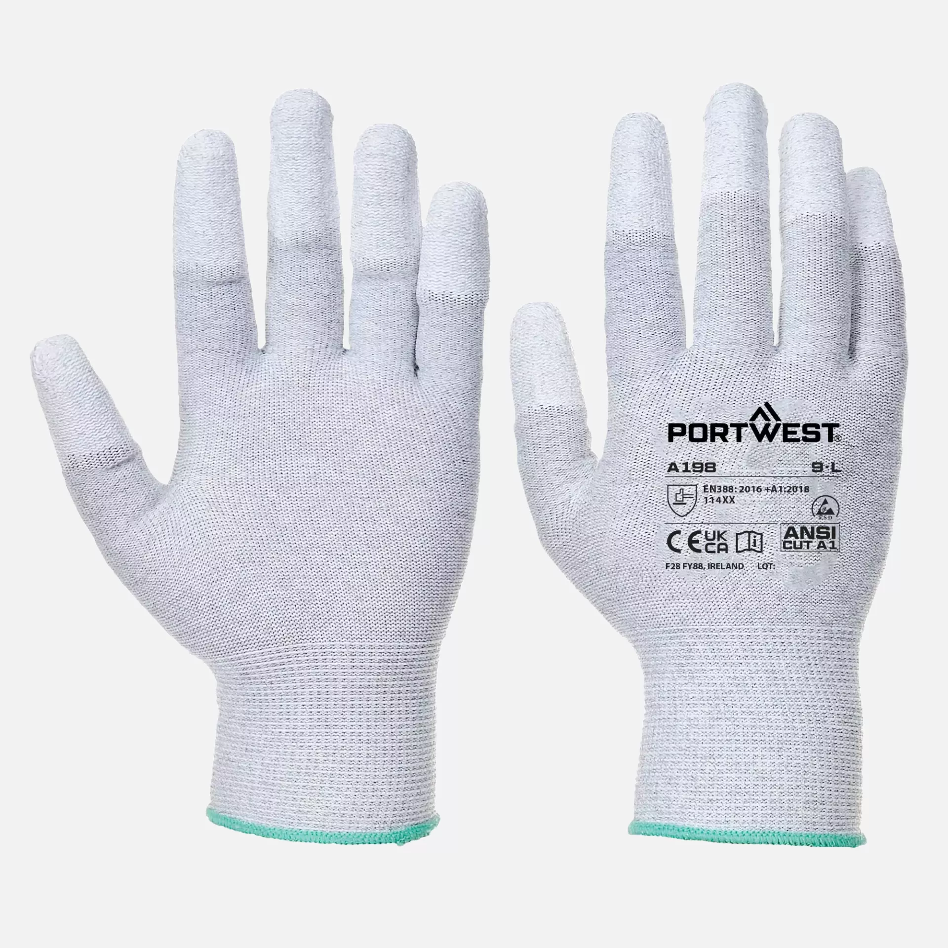 Portwest A198GRR, Antistatic PU Fingertip Glove, Grey, image 3