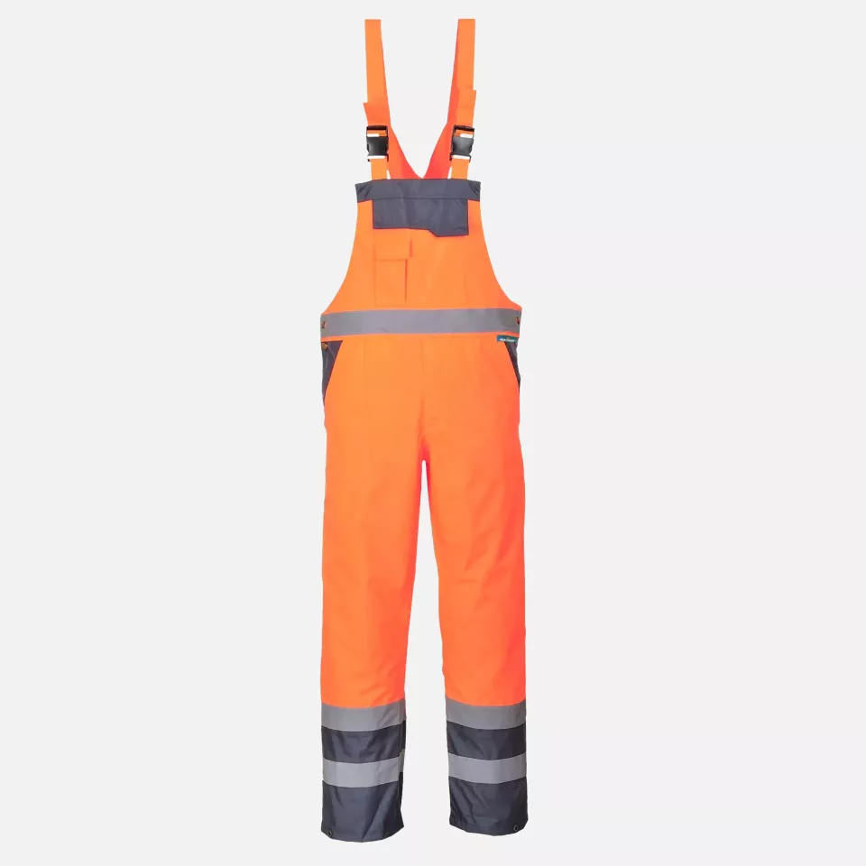 Portwest S488ONR, Hi-Vis Breathable Contrast Rain Bib and Brace, Orange/Navy, image 1, gallery thumbnail