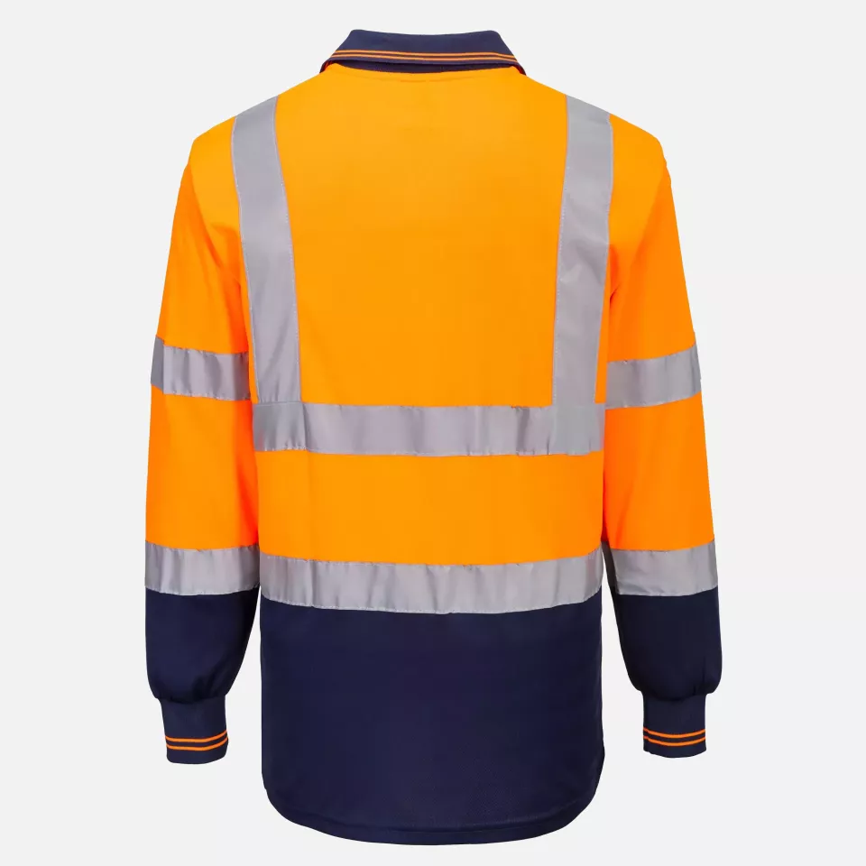Portwest S279ONR, Hi-Vis Contrast Polo Shirt L/S, Orange/Navy, image 2, gallery thumbnail