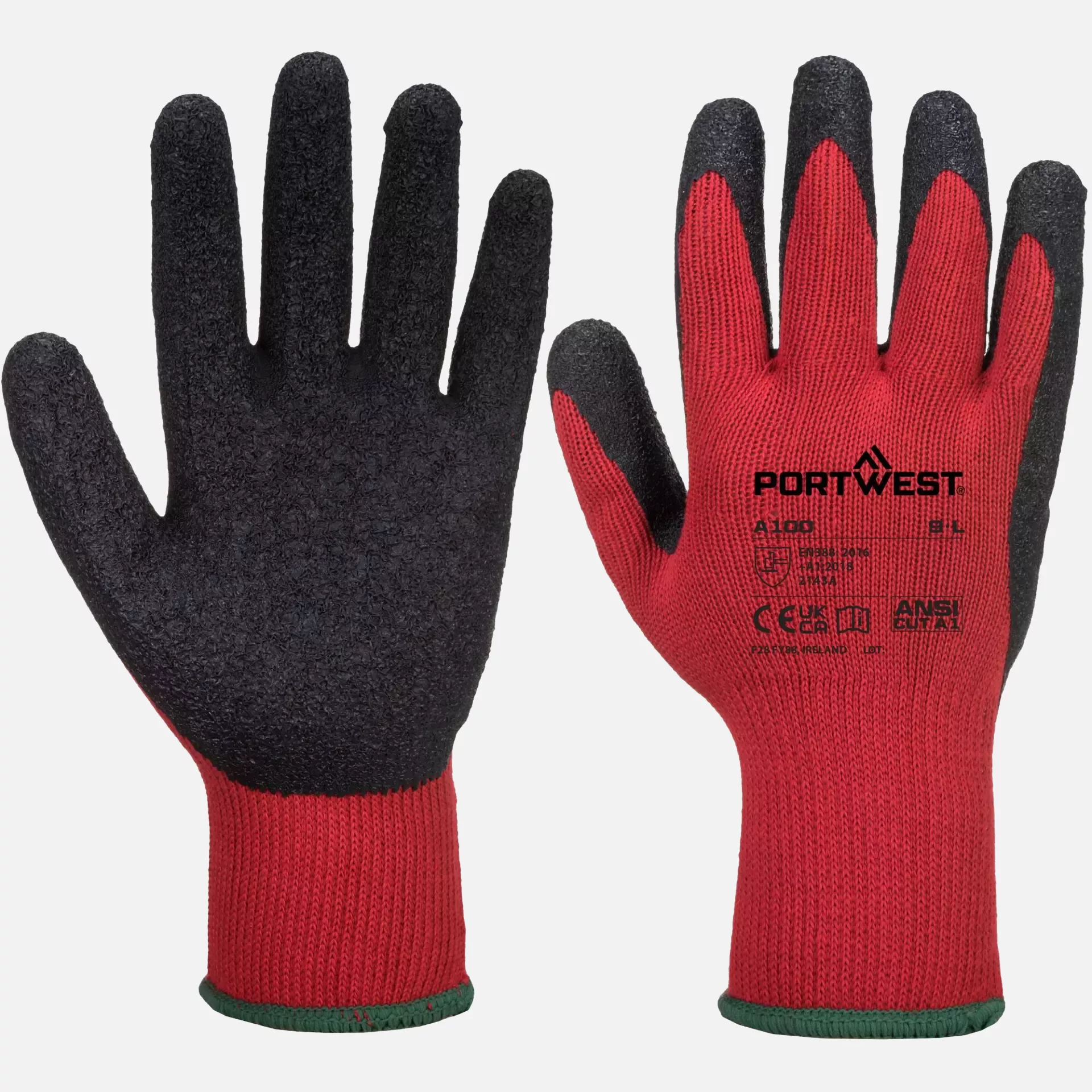 Portwest A100R8R, Grip Glove - Latex, Red/Black, image 3