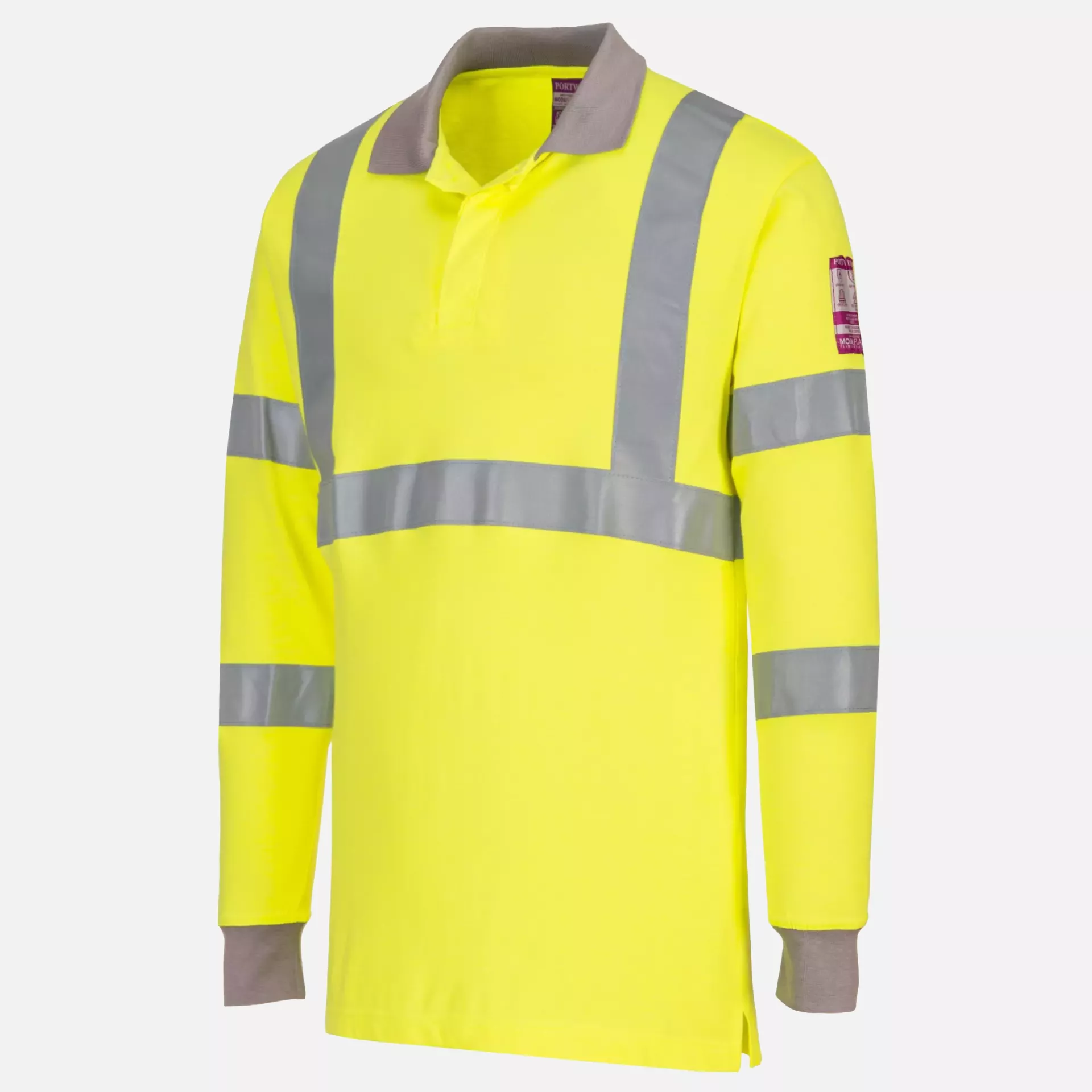 Portwest FR77YER, Modaflame Knit Hi-Vis Anti-Static FR Long Sleeve Polo Shirt, Yellow, image 3