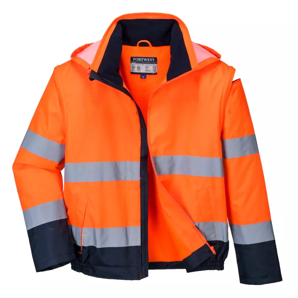 Portwest C464ONR, Hi-Vis 2-in-1 Contrast Essential Lite Bomber Jacket, Orange/Navy, image 5, gallery thumbnail
