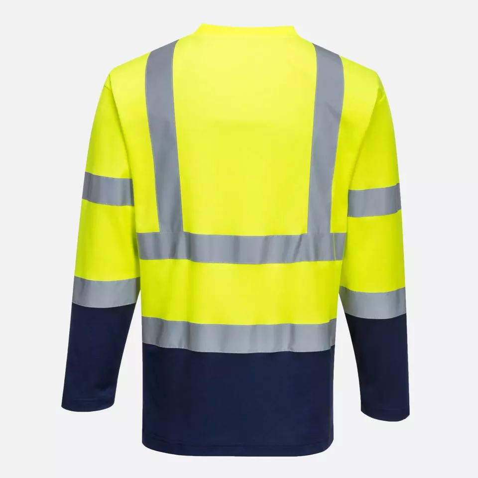 Portwest S280YNR, Hi-Vis Cotton Comfort Contrast T-Shirt L/S, Yellow/Navy, image 2, gallery thumbnail