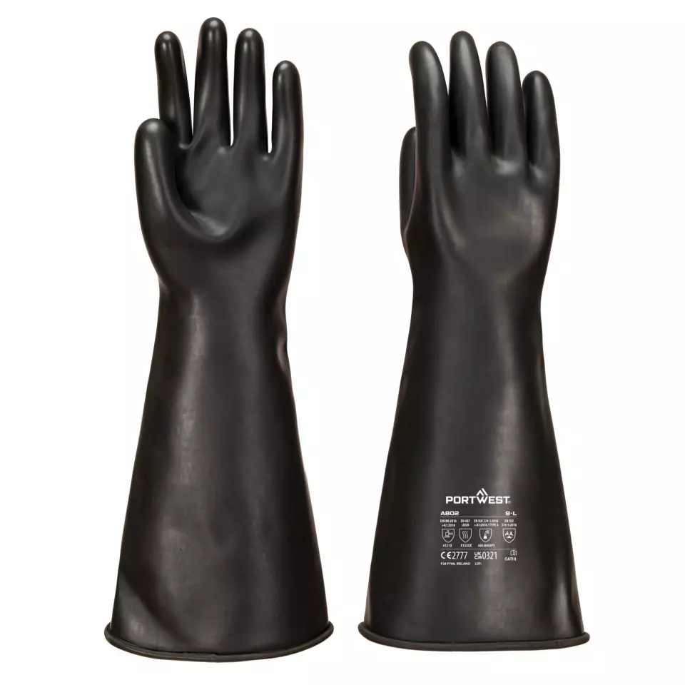 Portwest A802BKR, Heavyweight Latex Rubber Gauntlet, Black, image 3, gallery thumbnail