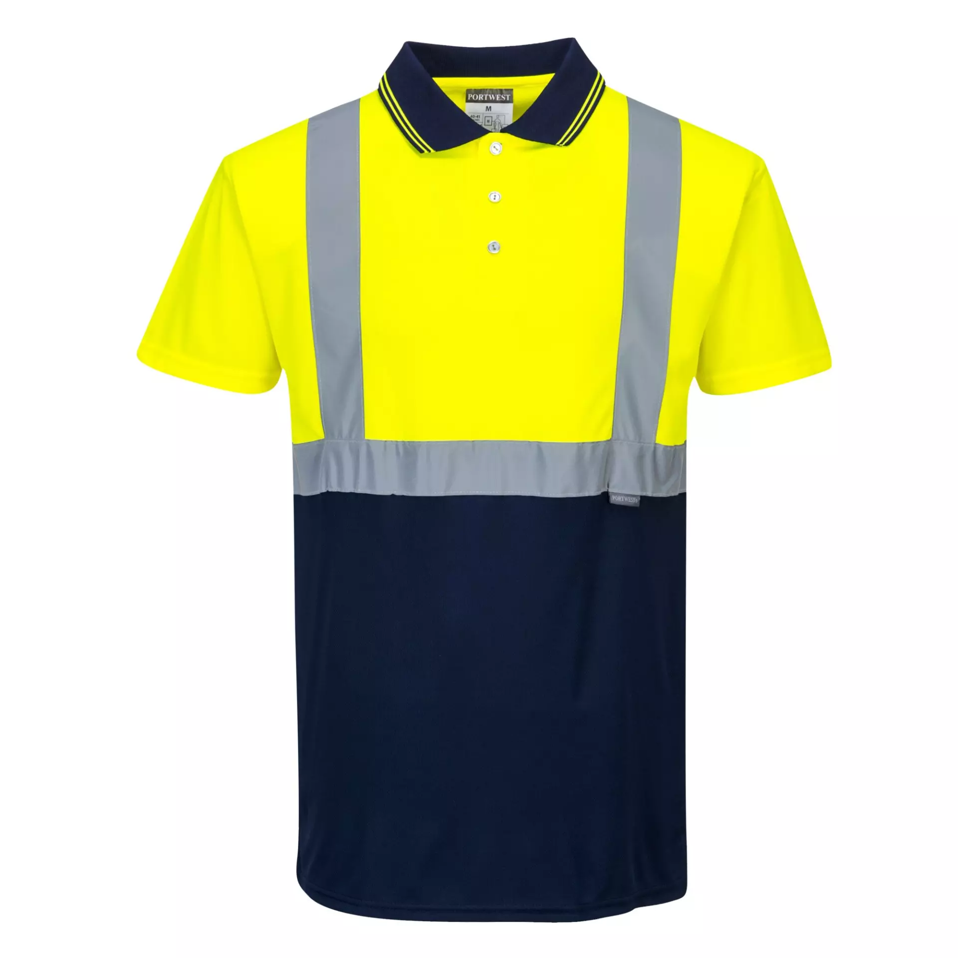 Portwest S479YNR, Hi-Vis Contrast Polo Shirt S/S, Yellow/Navy, image 1
