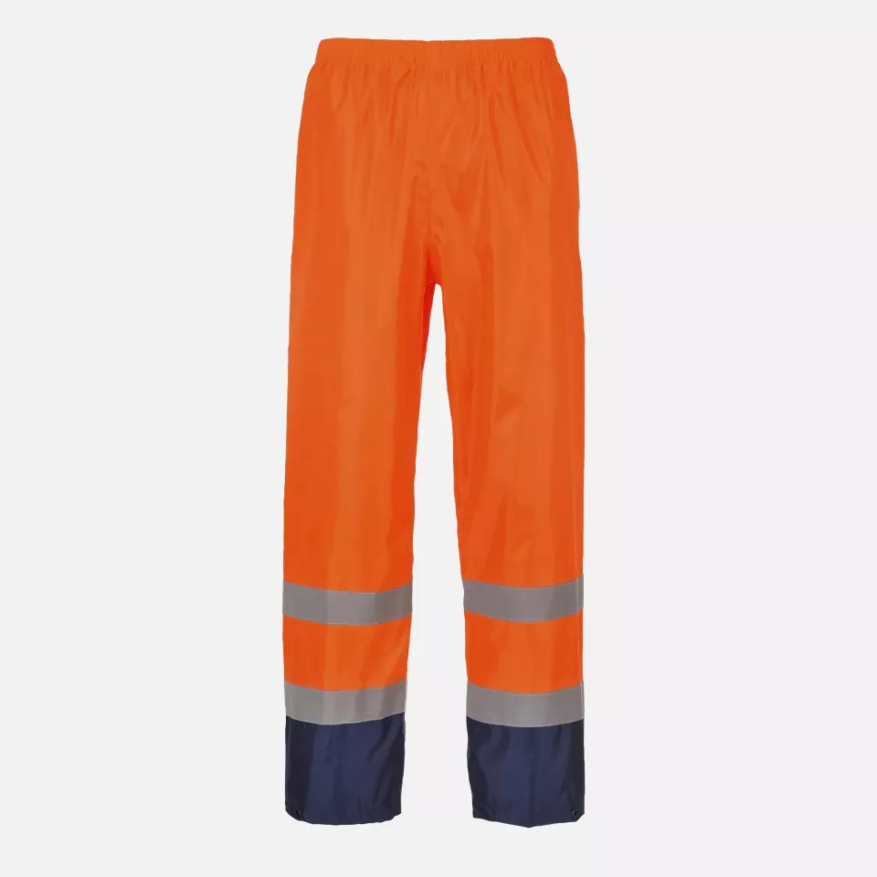 Portwest H444ONR, Hi-Vis Contrast Classic Rain Trousers, Orange/Navy, image 1, gallery thumbnail