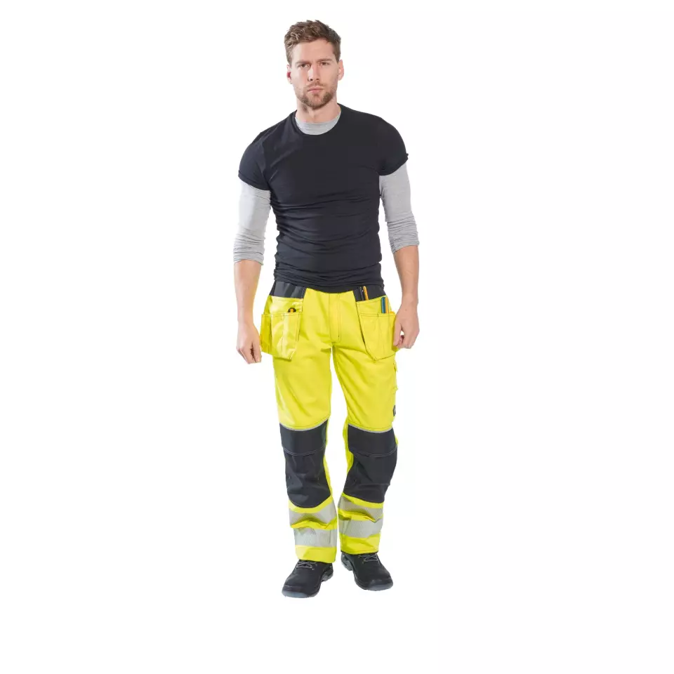 Portwest T501YBR, PW3 Hi-Vis Holster Pocket Work Trousers, Yellow/Black, image 3, gallery thumbnail