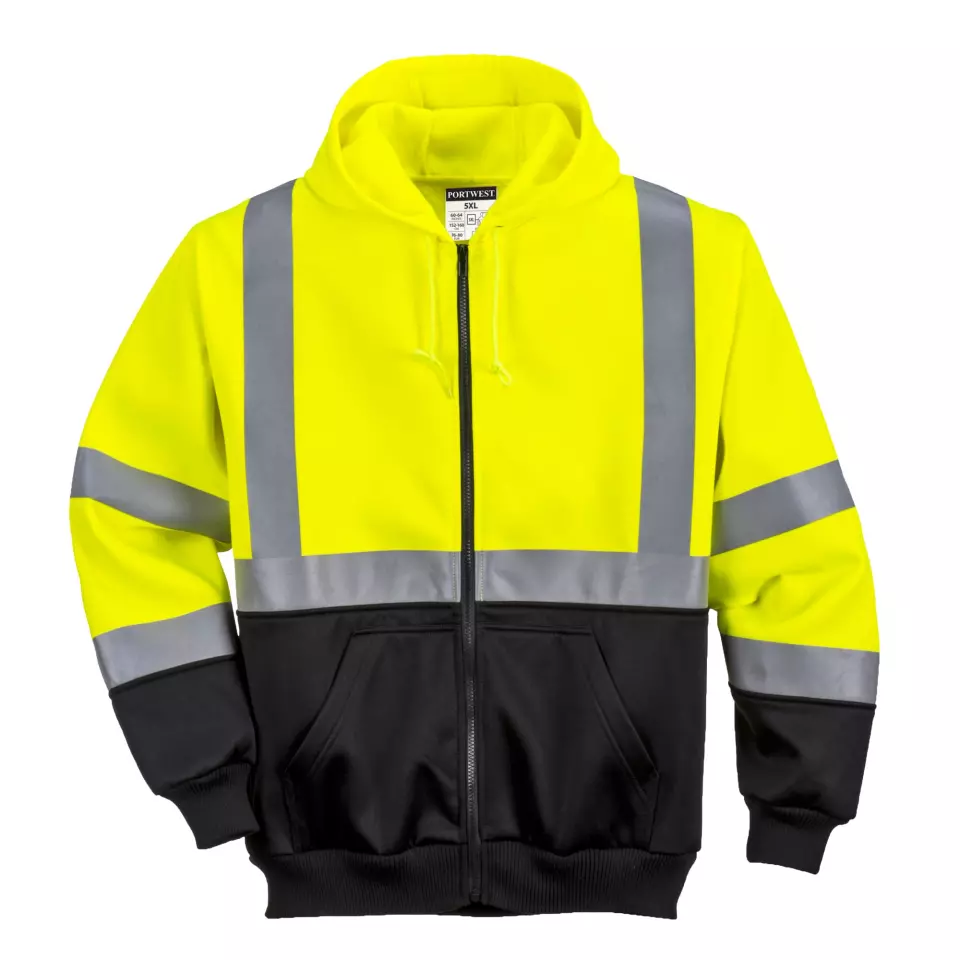 Portwest B315YBR, Hi-Vis Contrast Zipped Hoodie, Yellow/Black, image 5, gallery thumbnail