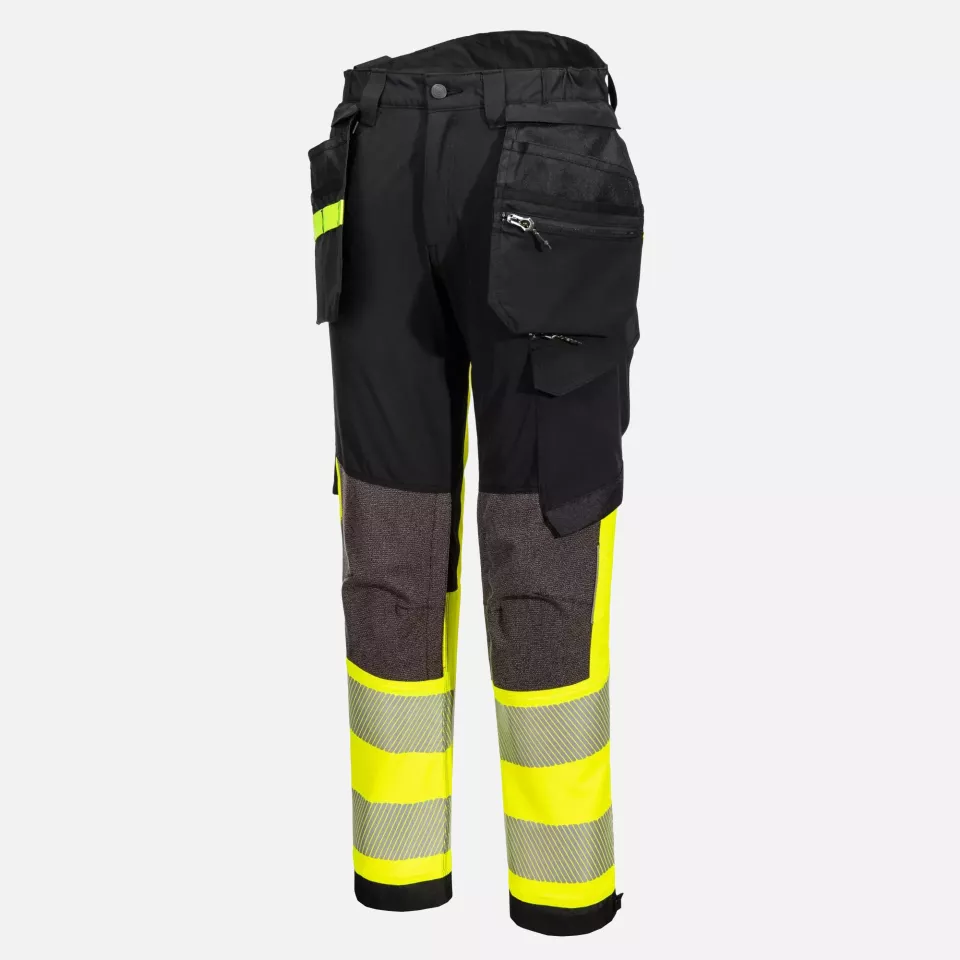 Portwest EV442YBT, EV4 Hi-Vis Stretch Detachable Holster Class 1 Trousers, Yellow/Black Tall, image 3, gallery thumbnail