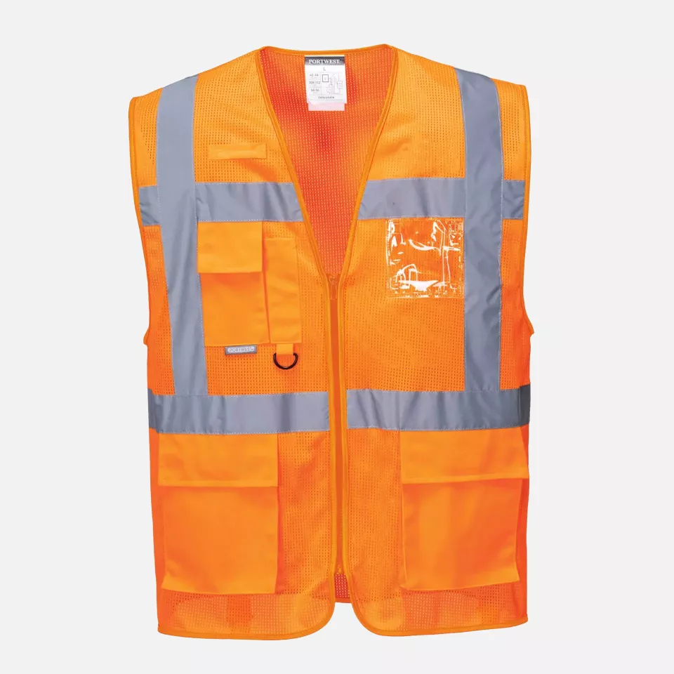 Portwest C376ORR, Athens Hi-Vis Mesh Executive Vest, Orange, image 1, gallery thumbnail