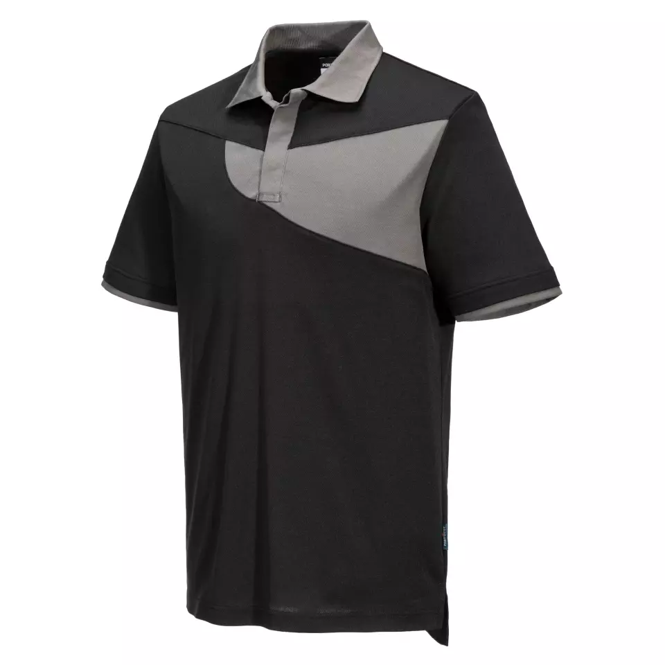 Portwest PW210BZR, PW2 Cotton Comfort Polo Shirt S/S, Black/Zoom Grey, image 4, gallery thumbnail