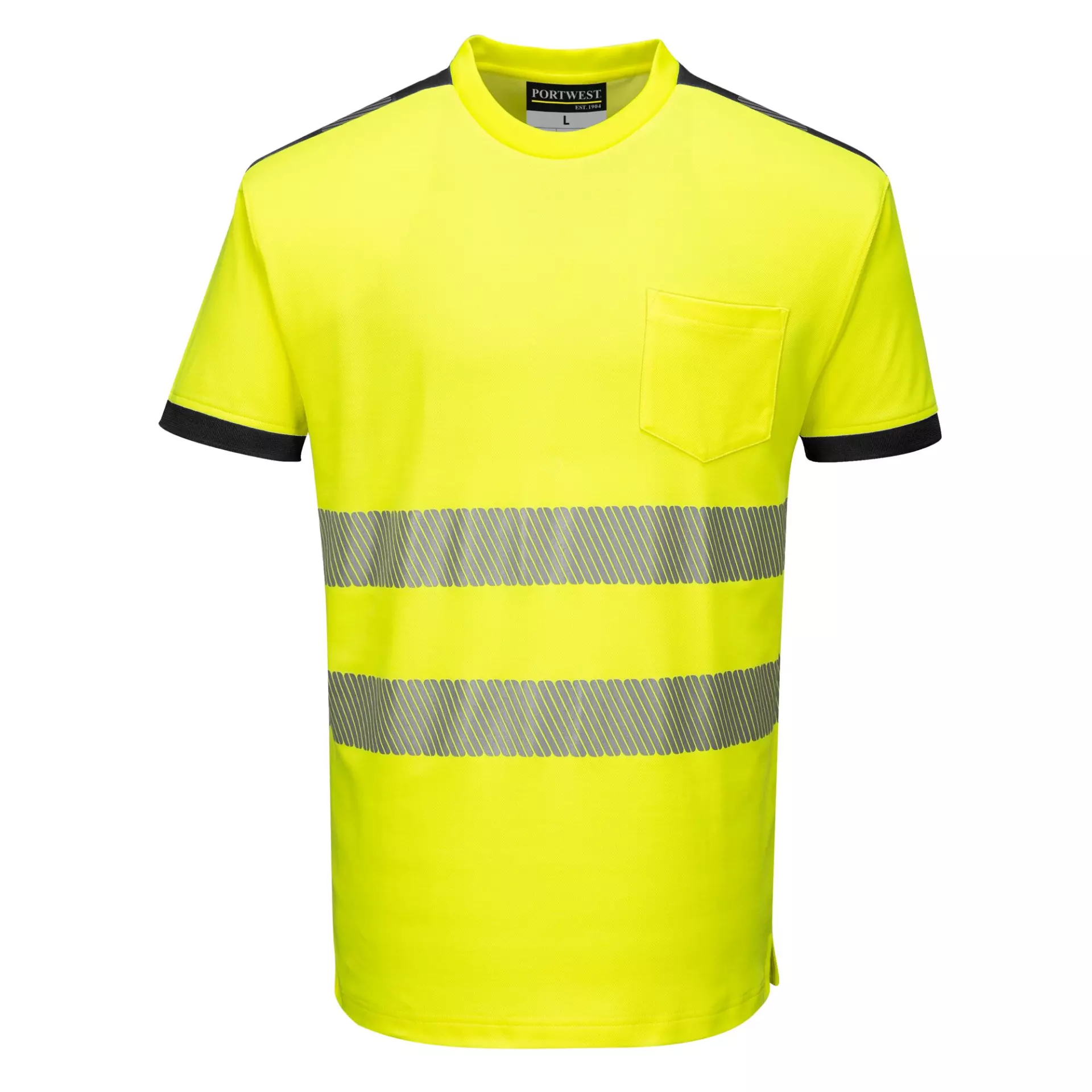 Portwest T181YBR, PW3 Hi-Vis Cotton Comfort T-Shirt S/S, Yellow/Black, image 1