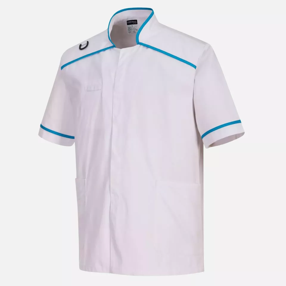 Portwest C821WAR, Men's Medical Tunic, White/Aqua, image 4, gallery thumbnail