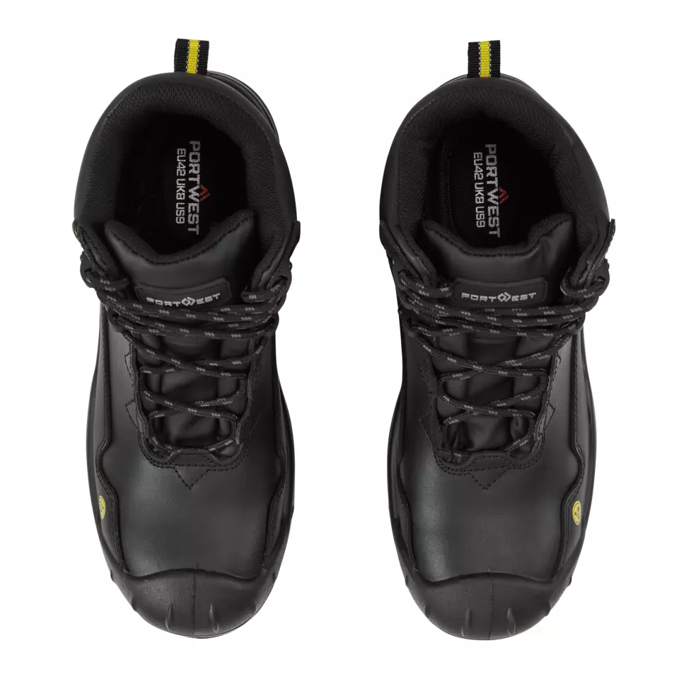 Portwest FC18BKY, Composite Action Leather Mid Boot S3S ESD HRO SR SC FO, Black/Yellow, image 3, gallery thumbnail