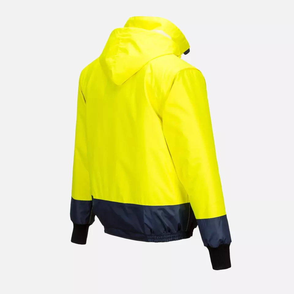 Portwest C464YNR, Hi-Vis 2-in-1 Contrast Essential Lite Bomber Jacket, Yellow/Navy, image 6, gallery thumbnail