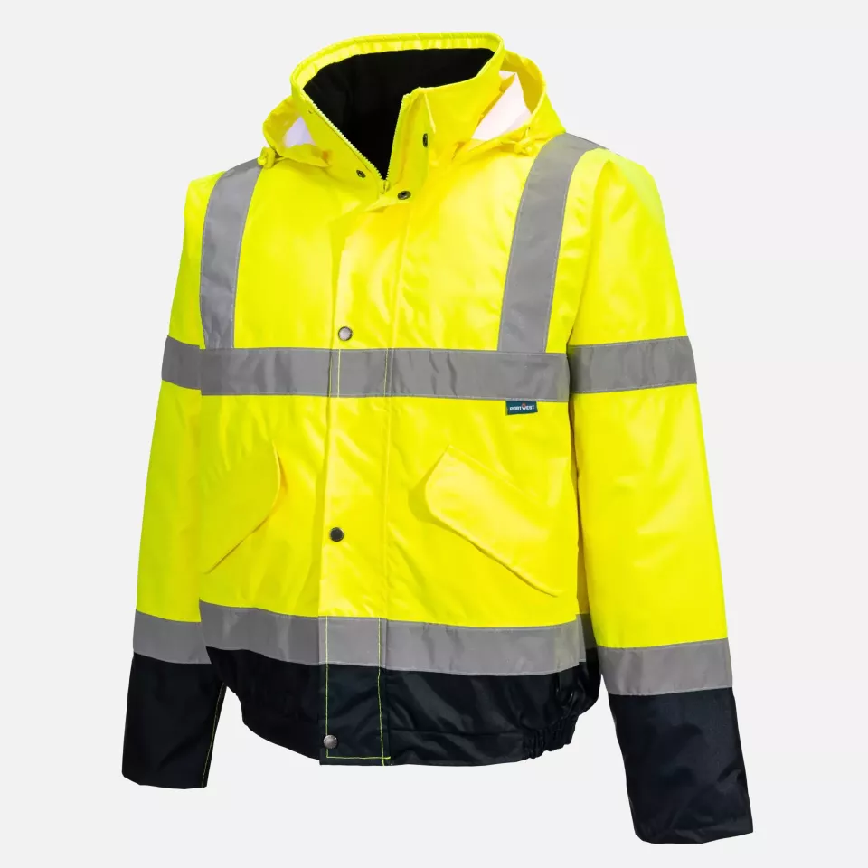 Portwest S266YNR, Hi-Vis Contrast Winter Bomber Jacket, Yellow/Navy, image 4, gallery thumbnail