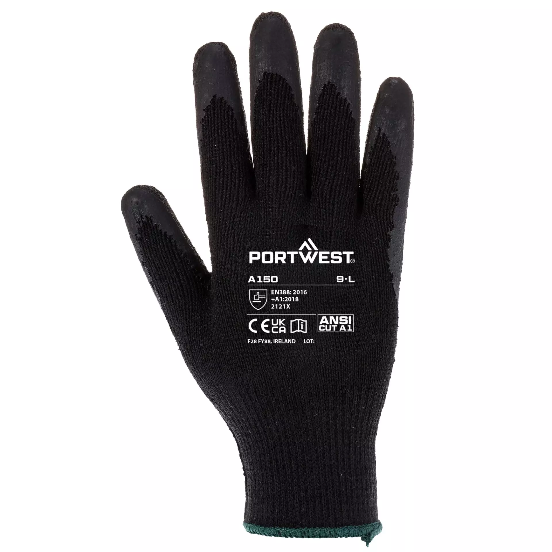 Portwest A150K8R, Classic Grip Glove - Latex, Black