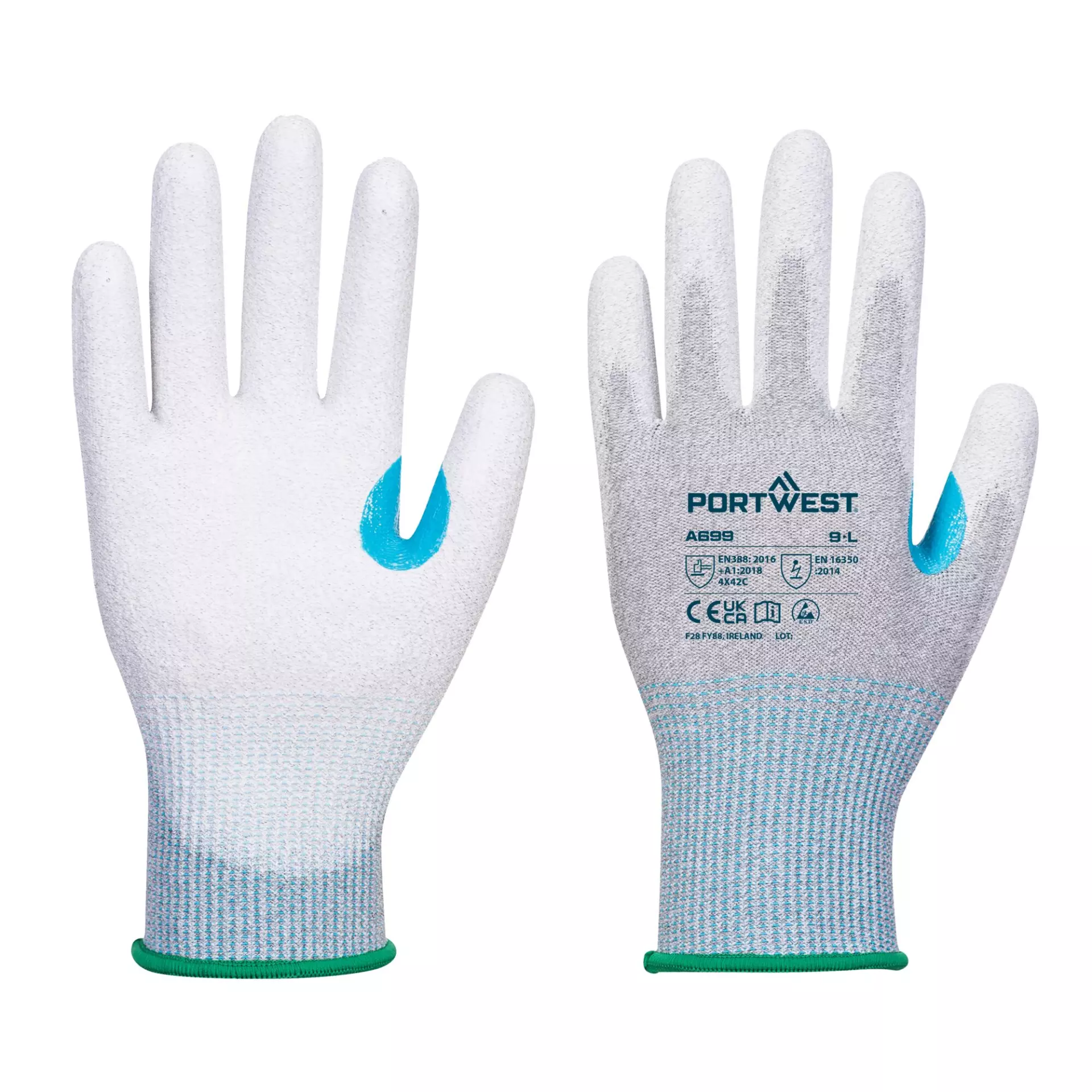 Portwest A699G6R, MR13 ESD PU Palm Glove, Grey/White, image 3