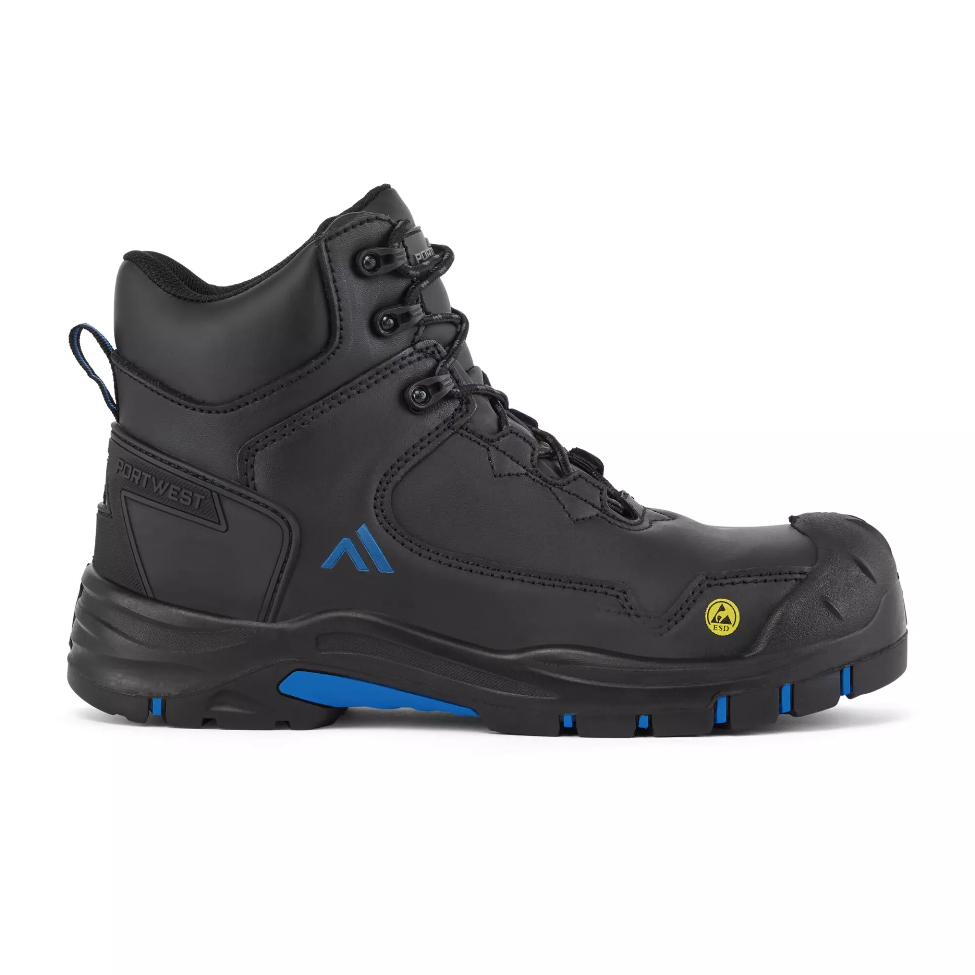 Portwest FC18BKB, Composite Action Leather Mid Boot S3S ESD HRO SR SC FO, Black/Blue, image 1