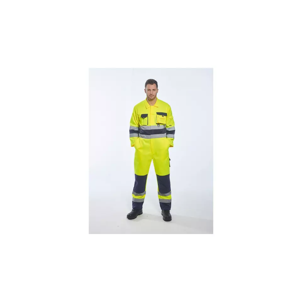 Portwest TX55YNR, Nantes Hi-Vis Contrast Work Coverall, Yellow/Navy, image 5, gallery thumbnail