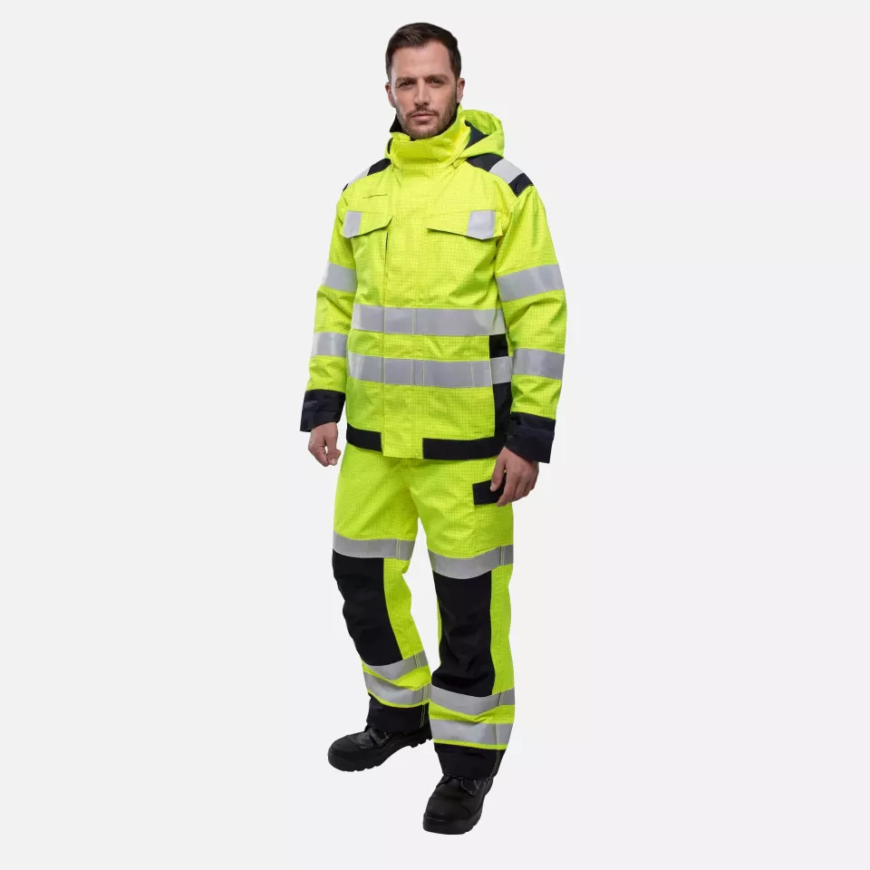Portwest MV70YNR, Modaflame Rain Multi Norm Arc Jacket, Yellow/Navy, image 1, gallery thumbnail