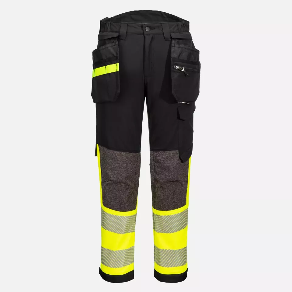 Portwest EV442YBT, EV4 Hi-Vis Stretch Detachable Holster Class 1 Trousers, Yellow/Black Tall, image 1, gallery thumbnail