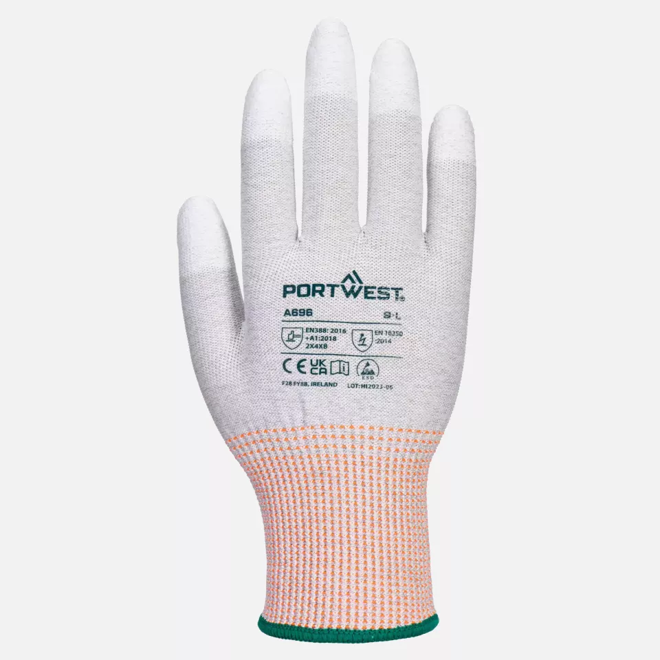 Portwest A696G6R, LR13 ESD PU Fingertip Cut Glove, Grey/White, image 1, gallery thumbnail