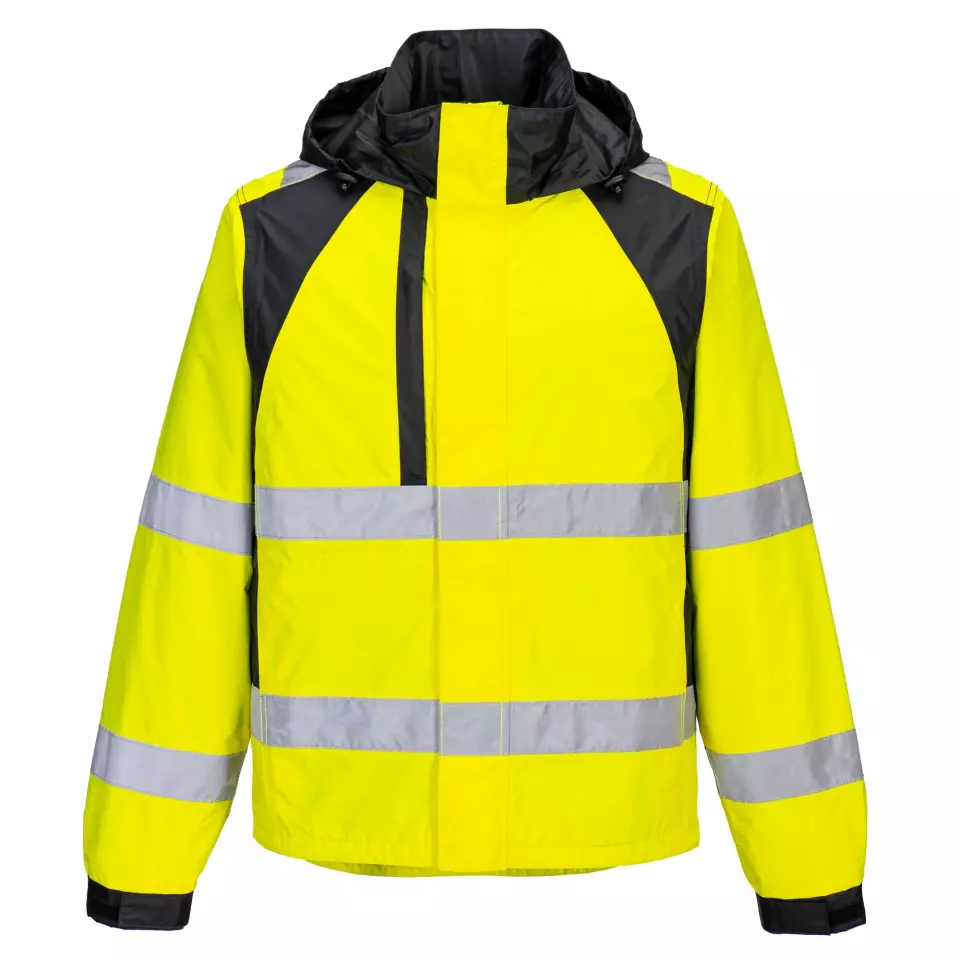 Portwest CD860YBR, WX2 Eco Hi-Vis Rain Jacket, Yellow/Black, image 1, gallery thumbnail