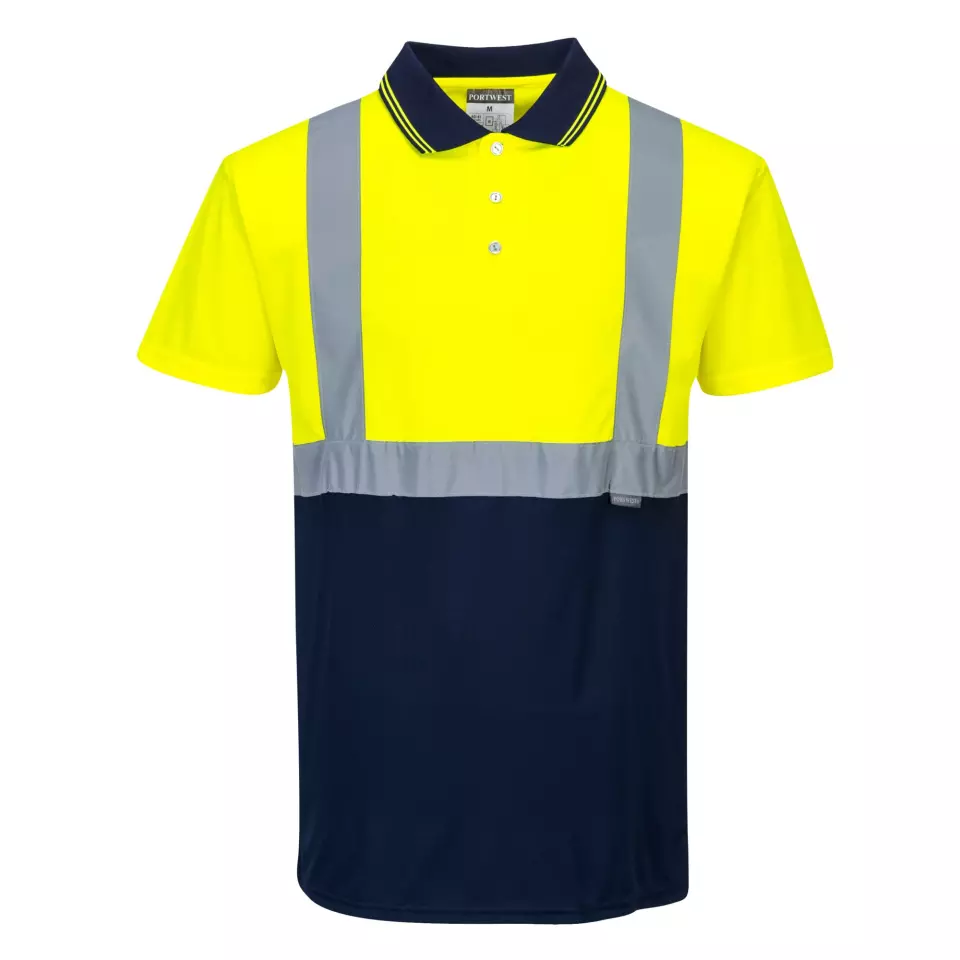 Portwest S479YNR, Hi-Vis Contrast Polo Shirt S/S, Yellow/Navy, image 1, gallery thumbnail