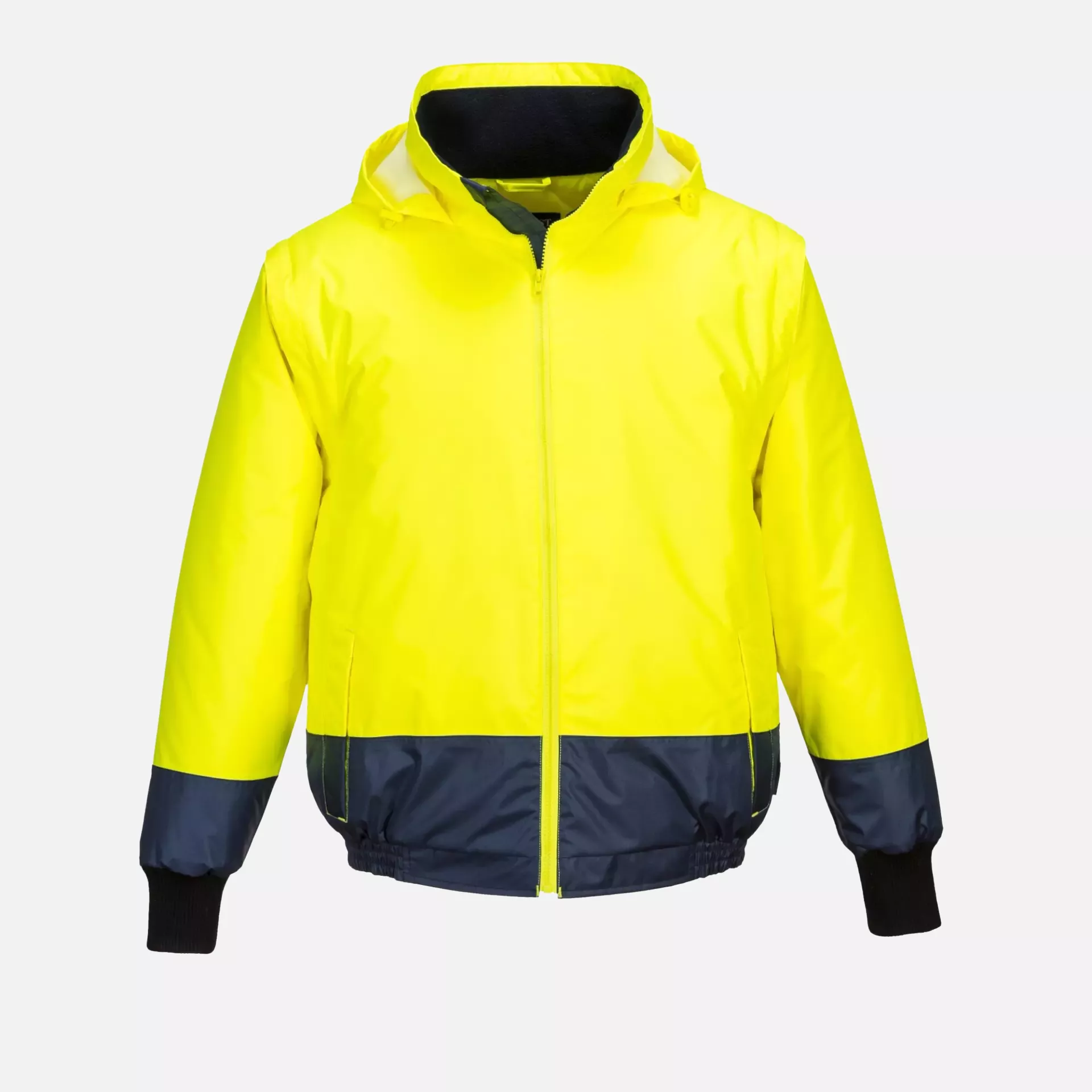 Portwest C464YNR, Hi-Vis 2-in-1 Contrast Essential Lite Bomber Jacket, Yellow/Navy, image 2