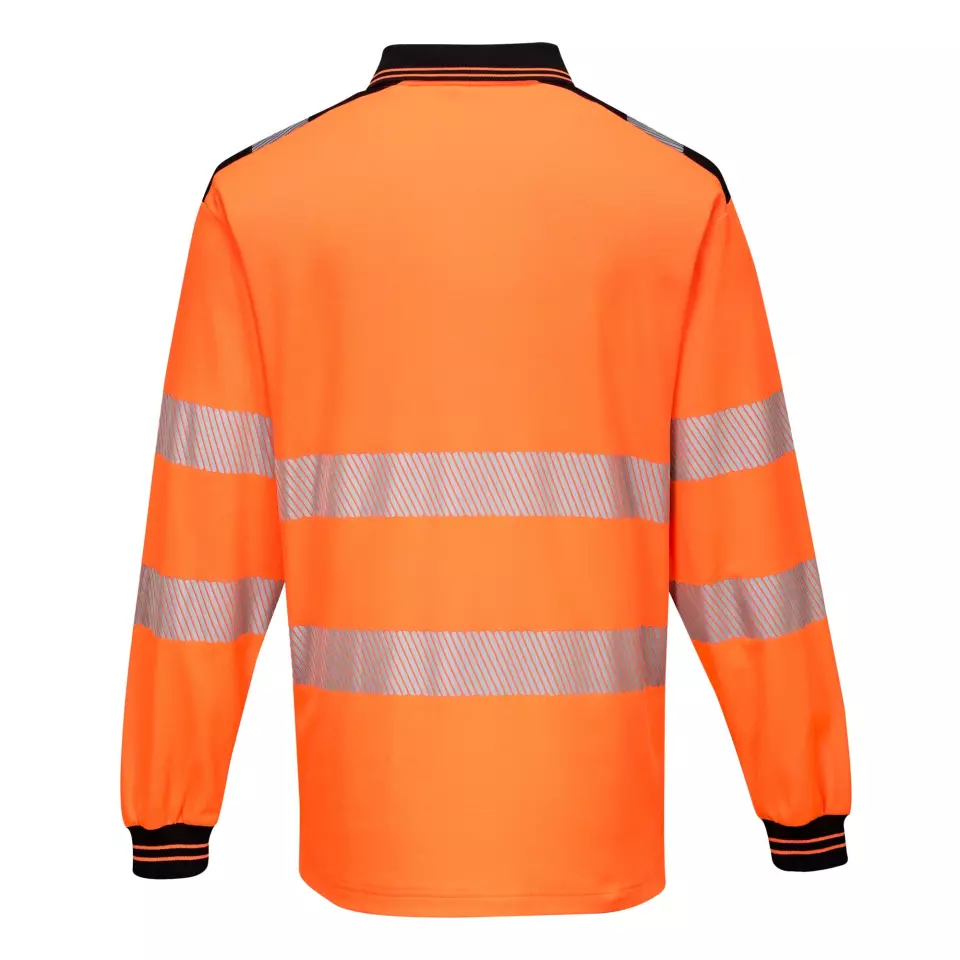 Portwest T184OBR, PW3 Hi-Vis Cotton Comfort Polo Shirt L/S, Orange/Black, image 2, gallery thumbnail