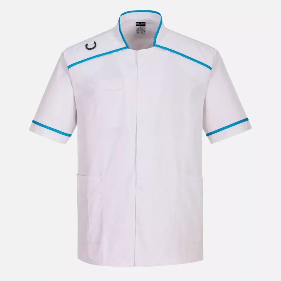 Portwest C821WAR, Men's Medical Tunic, White/Aqua, image 1, gallery thumbnail